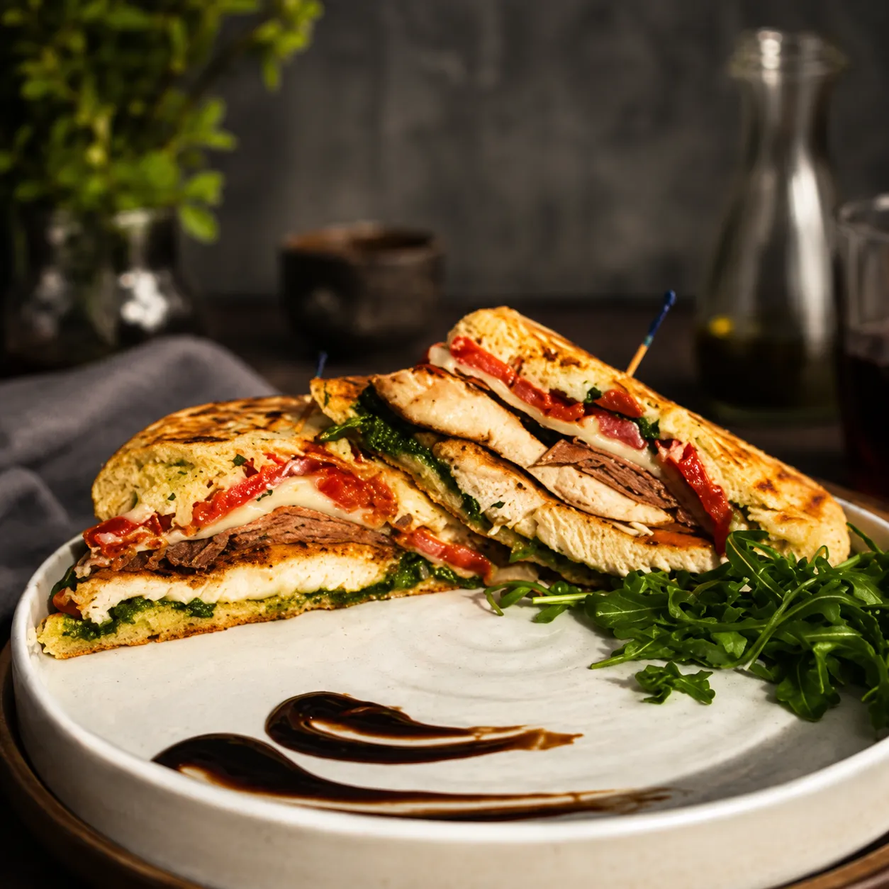 Chicken Caprese sandwich at Kosmos Eatery London ON - grilled chicken with caprese-style toppings